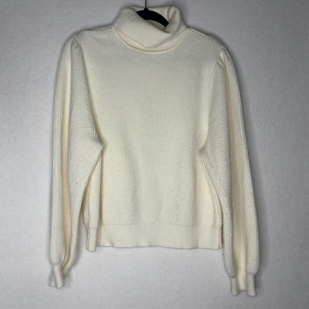 Ann Taylor Ivory Ribbed Turtleneck Sweater XL Classic Minimalist